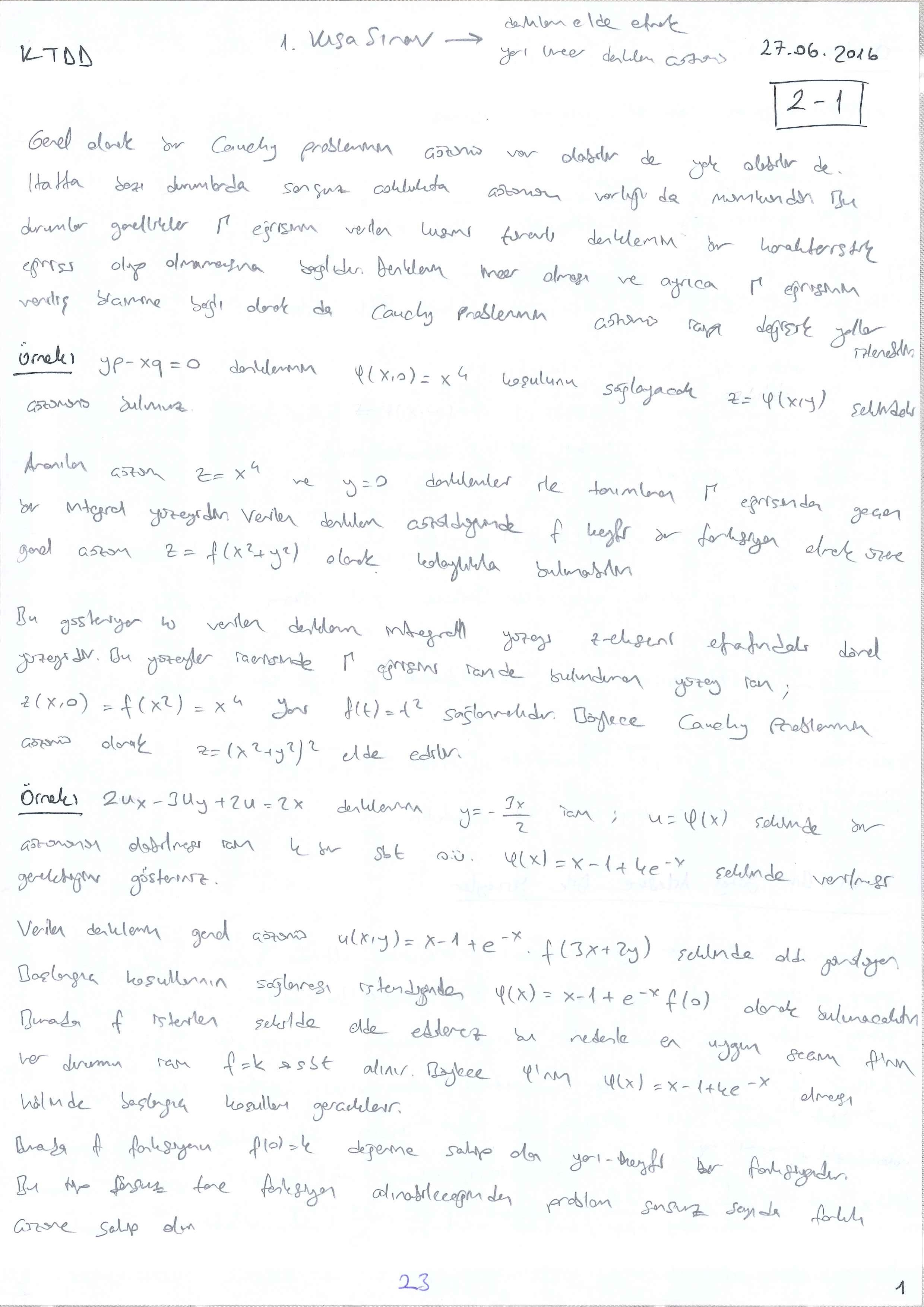 Kısmi Türevli Diferansiyel Denklemler - 023